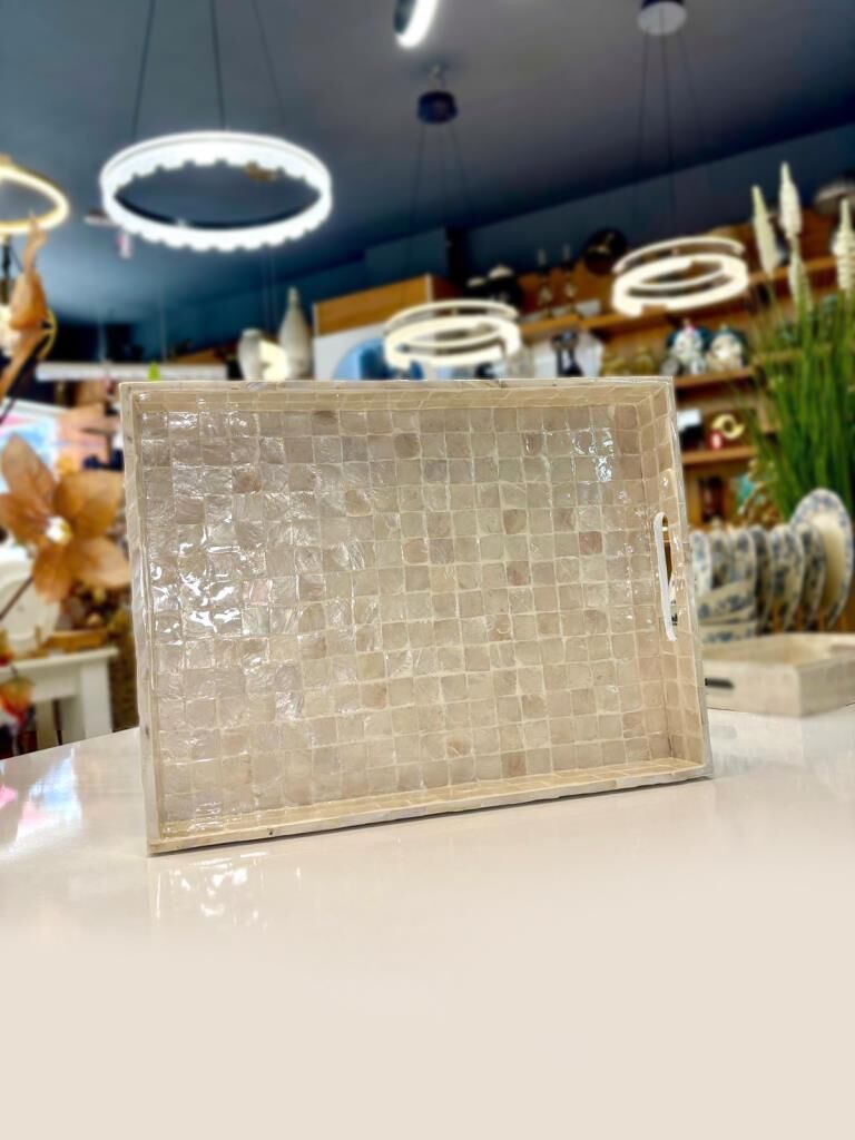 BEJ SEDEFLİ DİKDÖRTGEN TEPSİ 40X30CM
