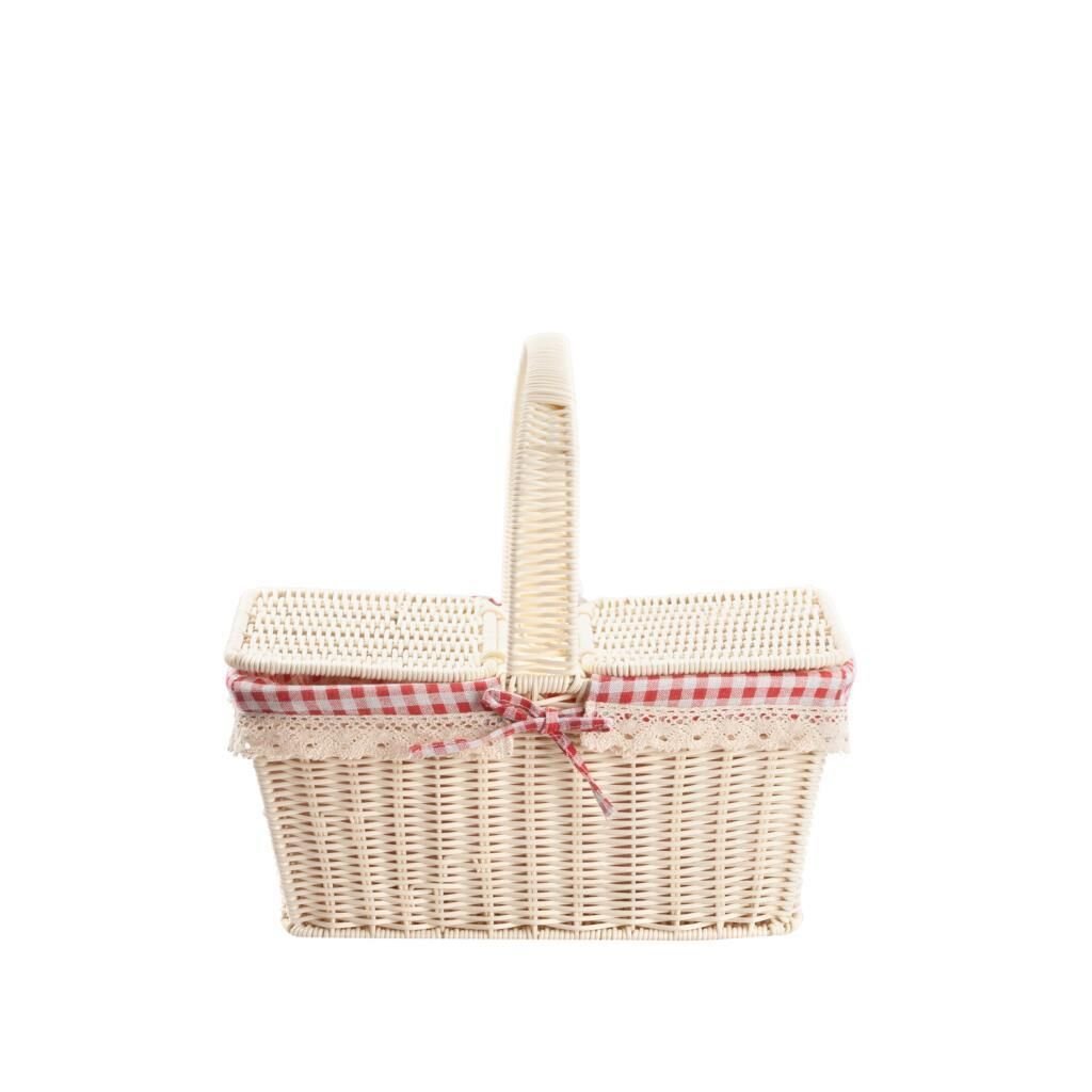 SENTETİK HASIR KREM DİKDÖRTGEN KAPAKLI PİKNİK SEPETİ 38X26X17CM