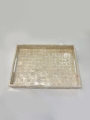 BEJ SEDEFLİ DİKDÖRTGEN TEPSİ 35X25CM