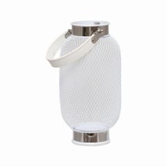 BEYAZ GÜMÜŞ DERİ SAPLI METAL MUMLUK/OBJE 28CM