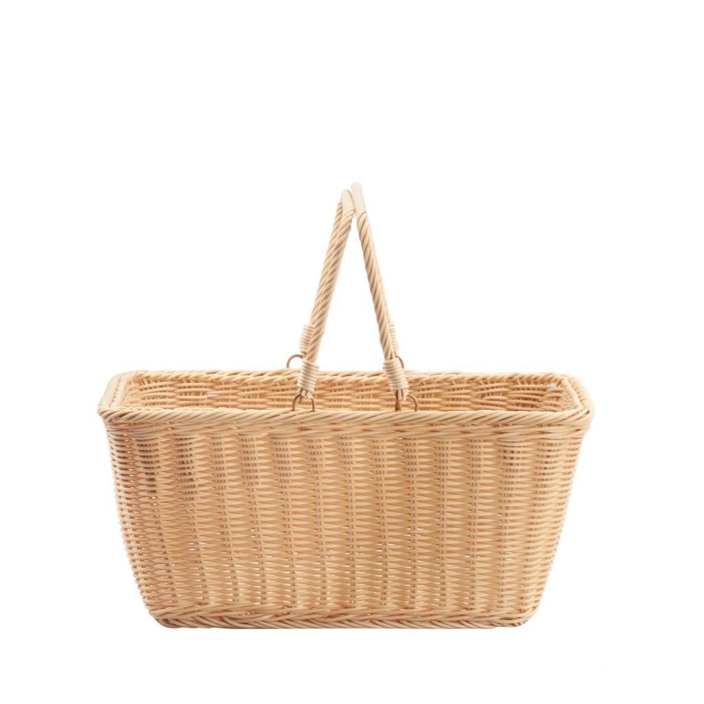 SENTETİK HASIR BEJ DİKDÖRTGEN KAPAKSIZ PİKNİK SEPETİ 40X28X18CM