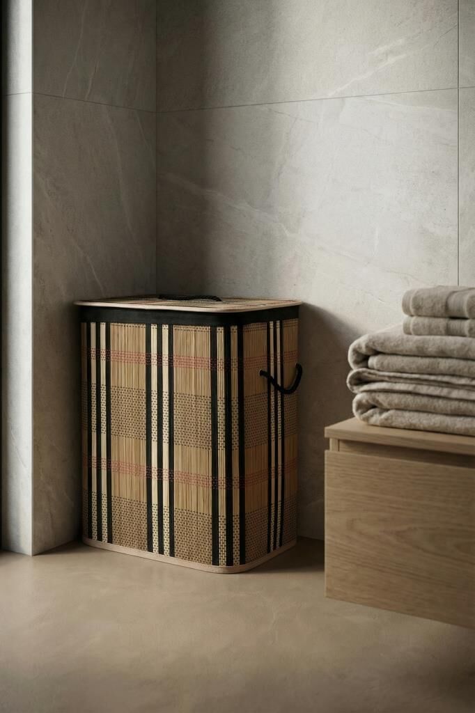 BAMBU DİKDÖRTGEN KATLANABİLİR KAHVE ÇAMAŞIR SEPETİ