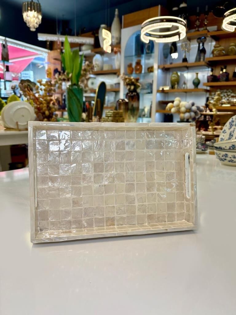 BEJ SEDEFLİ DİKDÖRTGEN TEPSİ 30X20CM