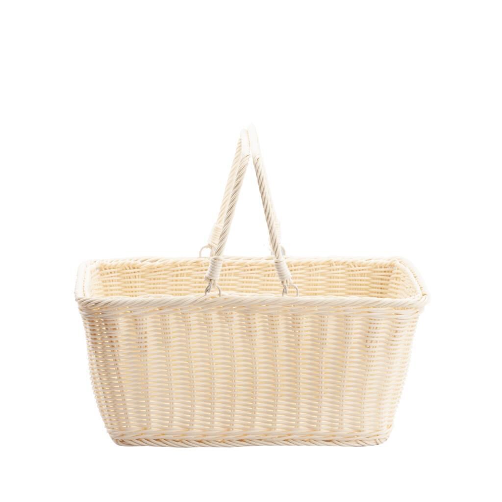 SENTETİK HASIR KREM DİKDÖRTGEN KAPAKSIZ PİKNİK SEPETİ 40X28X18CM