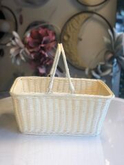 SENTETİK HASIR KREM DİKDÖRTGEN KAPAKSIZ PİKNİK SEPETİ 40X28X18CM