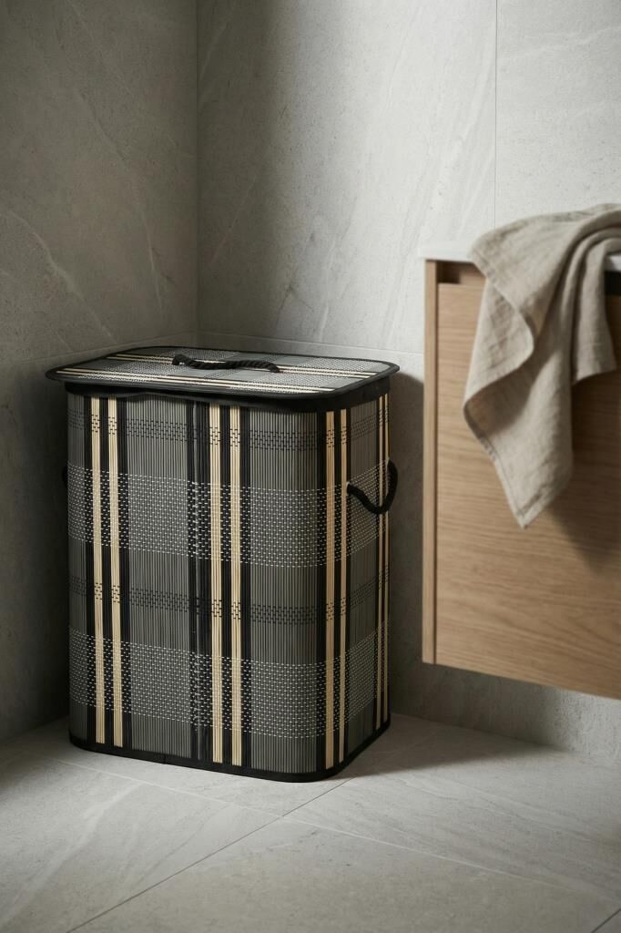 BAMBU DİKDÖRTGEN KATLANABİLİR YEŞİL ÇAMAŞIR SEPETİ