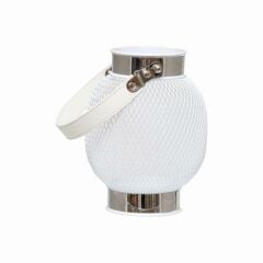 BEYAZ GÜMÜŞ DERİ SAPLI METAL MUMLUK/OBJE 20CM