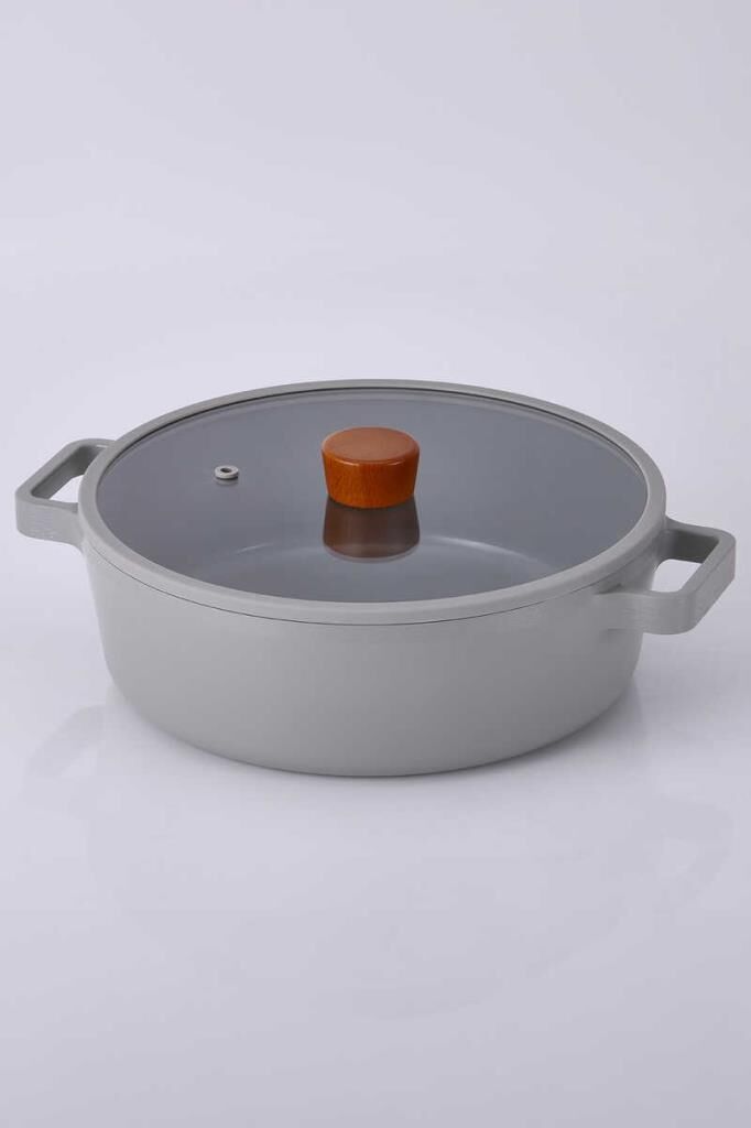 FİKA CAM KAPAKLI ALÜMİNYUM DÖKÜM SIĞ TENCERE GRİ 30CM