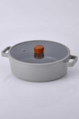 FİKA CAM KAPAKLI ALÜMİNYUM DÖKÜM SIĞ TENCERE GRİ 30CM