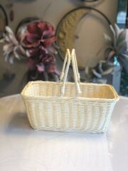 SENTETİK HASIR KREM DİKDÖRTGEN KAPAKSIZ PİKNİK SEPETİ 34X27X17CM