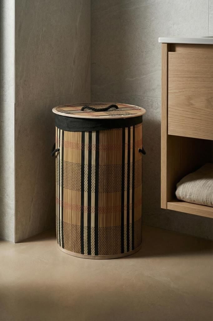 BAMBU YUVARLAK KATLANABİLİR KAHVE ÇAMAŞIR SEPETİ