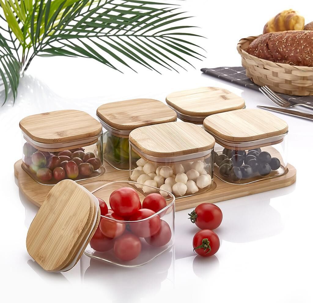 CAM BAMBU KAPAKLI 6'LI KAHVALTILIK