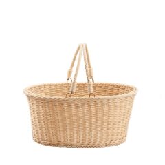 SENTETİK HASIR BEJ OVAL KAPAKSIZ PİKNİK SEPETİ 40X30X19CM