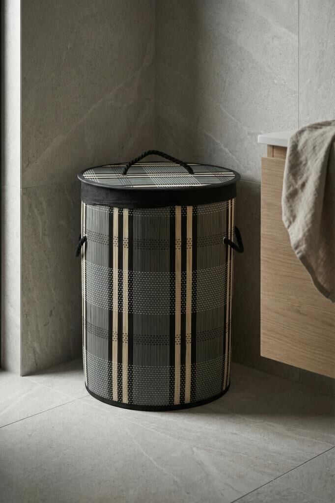 BAMBU YUVARLAK KATLANABİLİR YEŞİL ÇAMAŞIR SEPETİ