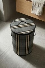 BAMBU YUVARLAK KATLANABİLİR YEŞİL ÇAMAŞIR SEPETİ