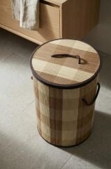 BAMBU YUVARLAK KATLANABİLİR AÇIK KAHVE ÇAMAŞIR SEPETİ