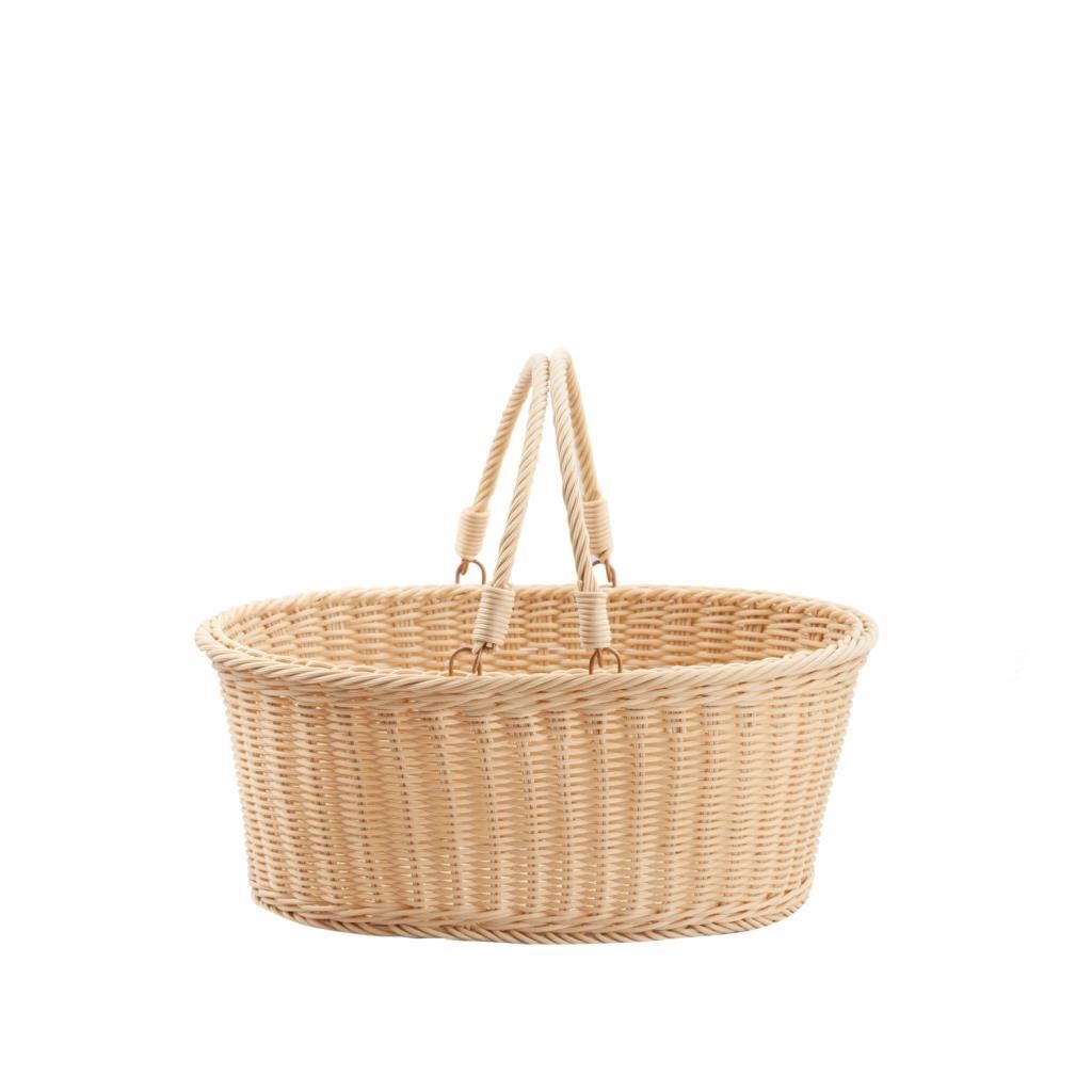 SENTETİK HASIR BEJ OVAL KAPAKSIZ PİKNİK SEPETİ 35X25X15CM