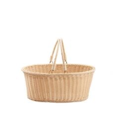 SENTETİK HASIR BEJ OVAL KAPAKSIZ PİKNİK SEPETİ 35X25X15CM