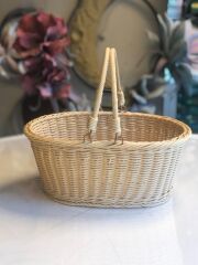 SENTETİK HASIR BEJ OVAL KAPAKSIZ PİKNİK SEPETİ 35X25X15CM