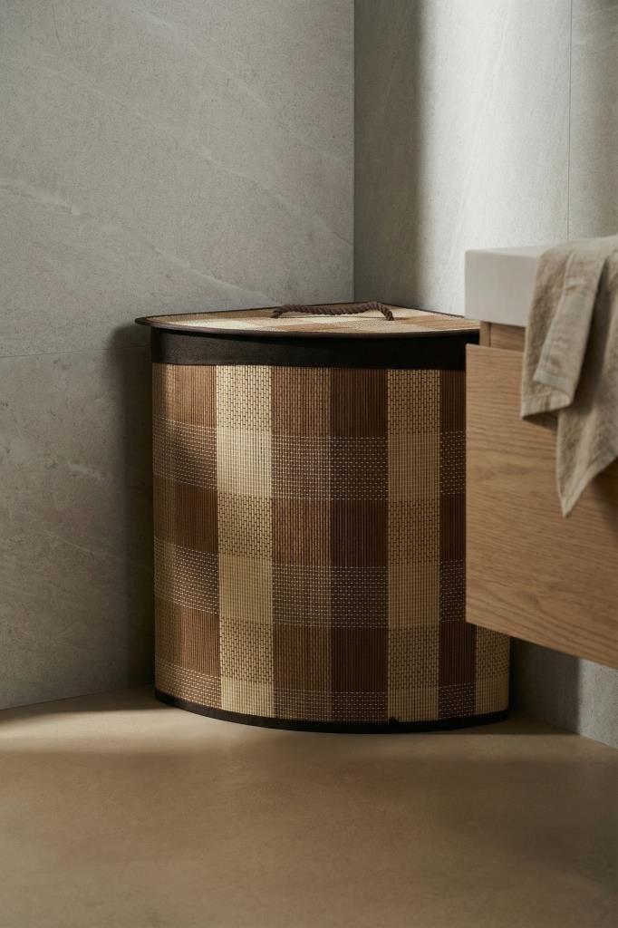 BAMBU KÖŞELİK KATLANABİLİR AÇIK KAHVE ÇAMAŞIR SEPETİ