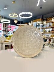 BEJ SEDEFLİ YUVARLAK TEPSİ 40CM