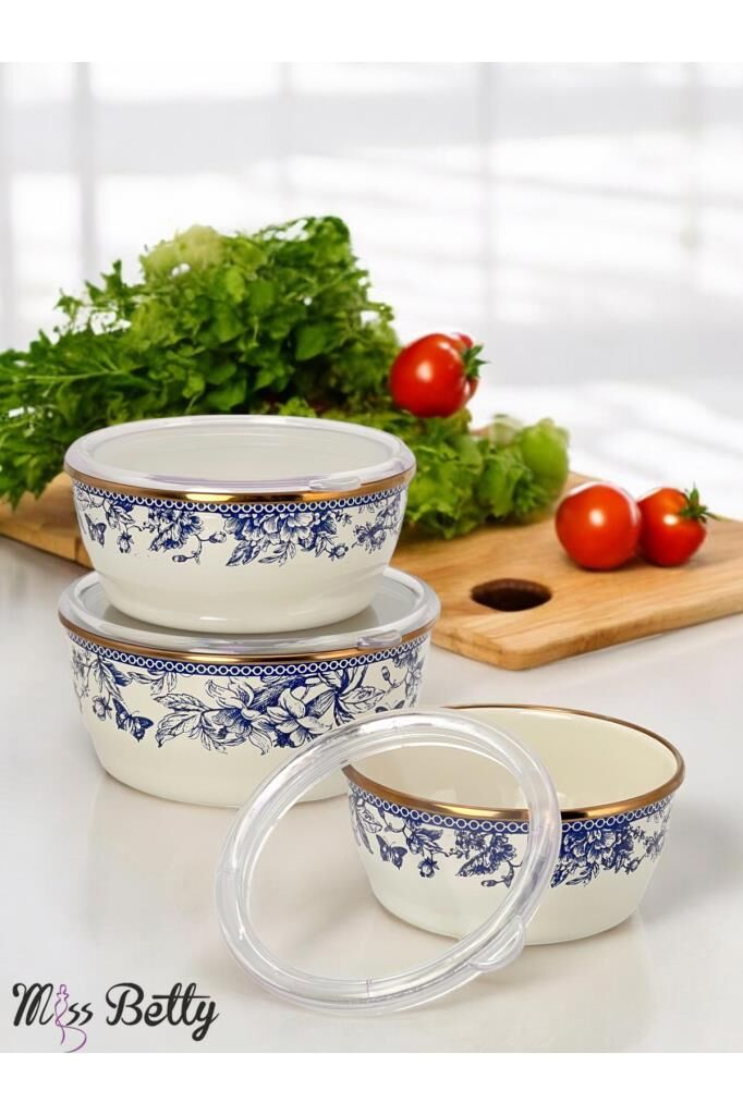 Blue Life 3'lü Emaye Saklama Kabı 14-16-18 Cm