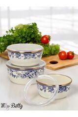 Blue Life 3'lü Emaye Saklama Kabı 14-16-18 Cm