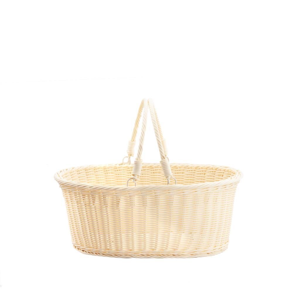 SENTETİK HASIR KREM OVAL KAPAKSIZ PİKNİK SEPETİ 35X25X15CM