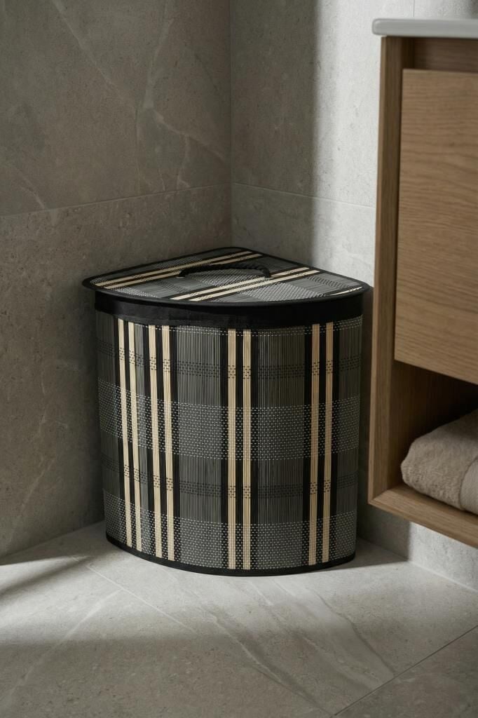 BAMBU KÖŞELİK KATLANABİLİR YEŞİL ÇAMAŞIR SEPETİ