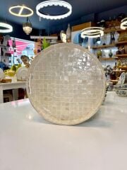 BEJ SEDEFLİ YUVARLAK TEPSİ 35CM