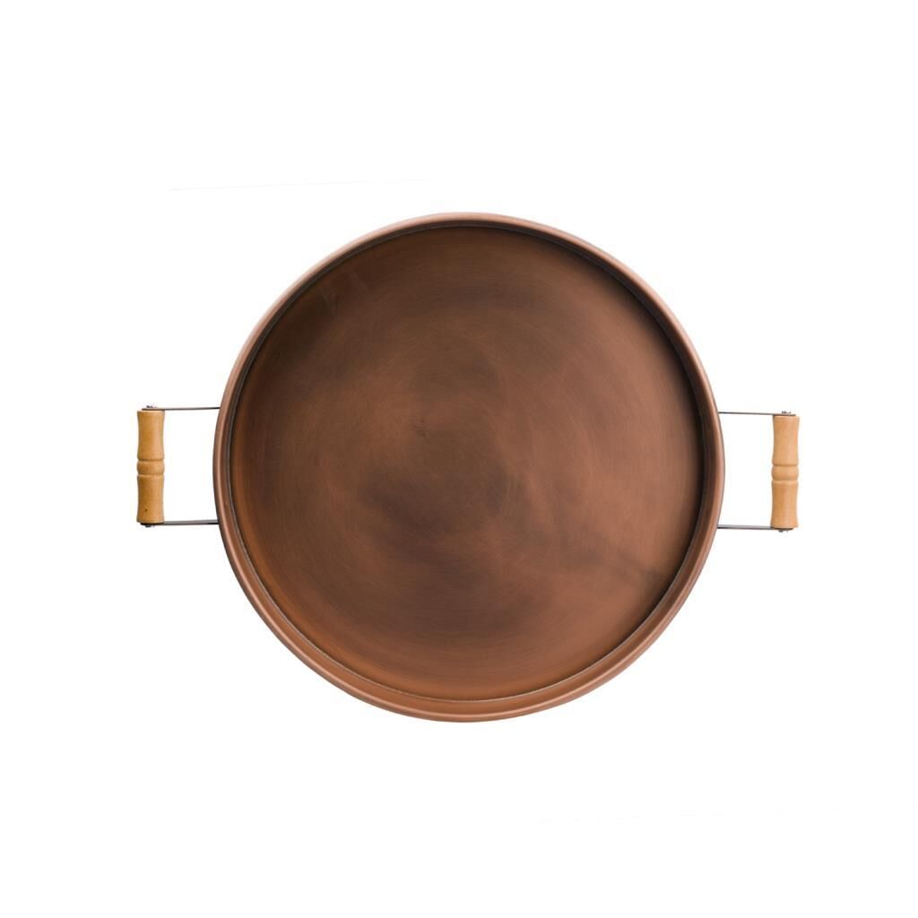 GALVENİZ BAKIR AHŞAP KULPLU YUVARLAK TEPSİ 42CM