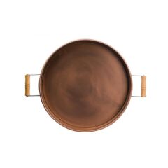 GALVENİZ BAKIR AHŞAP KULPLU YUVARLAK TEPSİ 42CM