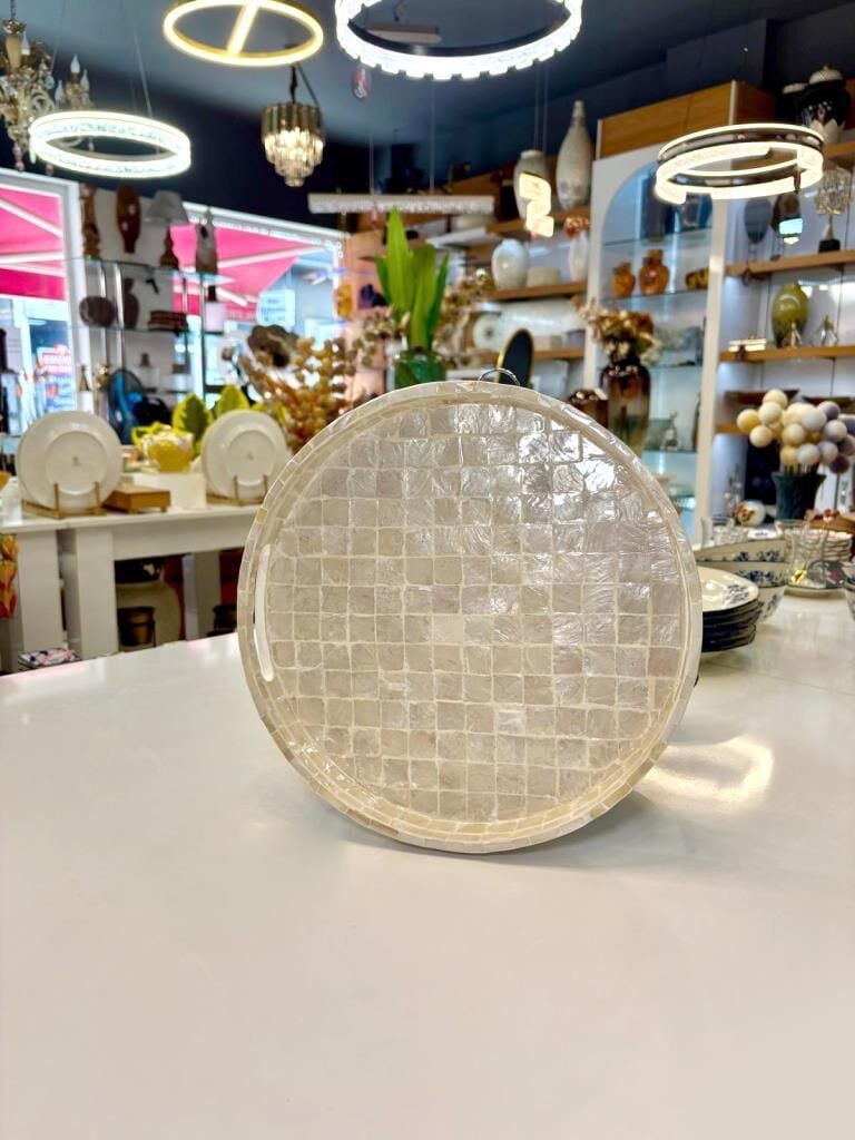 BEJ SEDEFLİ YUVARLAK TEPSİ 30CM