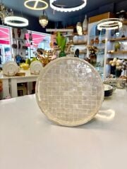 BEJ SEDEFLİ YUVARLAK TEPSİ 30CM