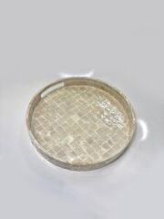 BEJ SEDEFLİ YUVARLAK TEPSİ 30CM