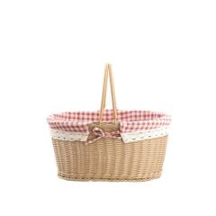 SENTETİK HASIR BEJ OVAL PİKNİK SEPETİ 32X24X16CM