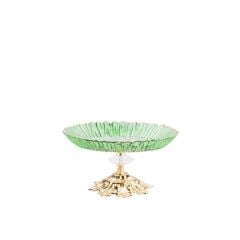 YEŞİL CAM ALTIN AYAKLI OVAL SERVİS TABAK 25X19X12CM