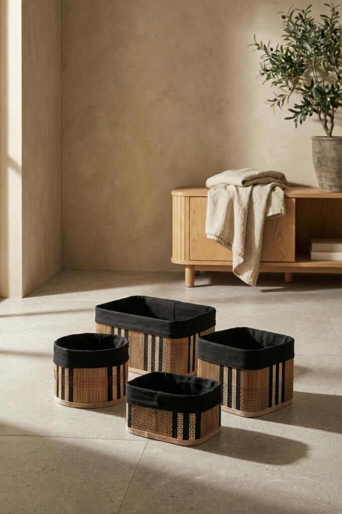 BAMBU 4'LÜ SEPET SETİ KAHVE