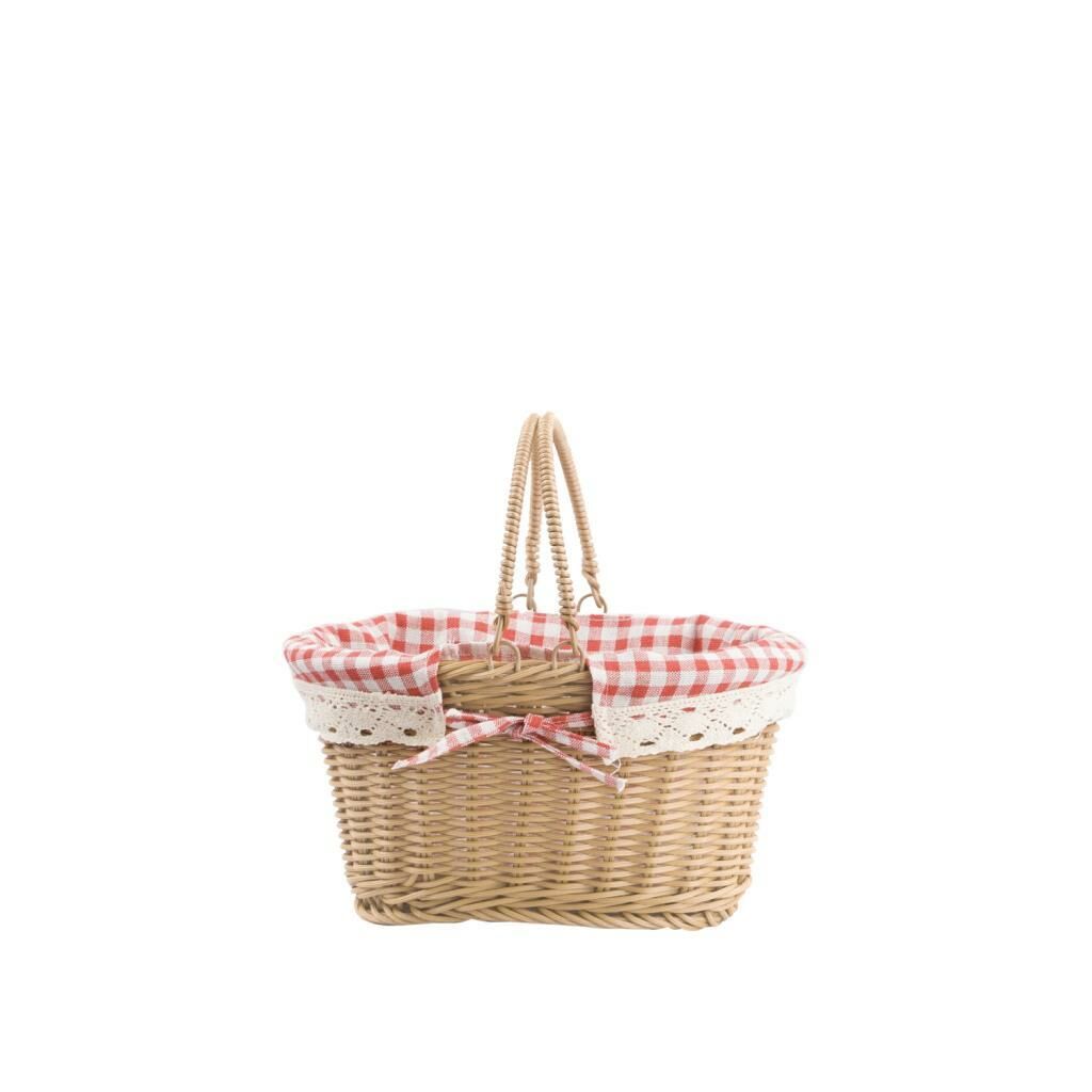 SENTETİK HASIR BEJ OVAL PİKNİK SEPETİ 27X20X14CM
