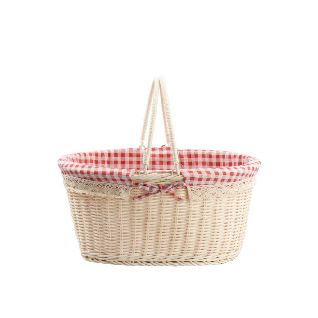 SENTETİK HASIR KREM OVAL PİKNİK SEPETİ 37X27X18CM