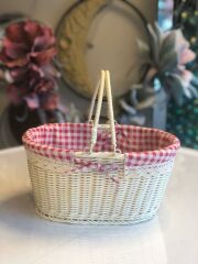 SENTETİK HASIR KREM OVAL PİKNİK SEPETİ 37X27X18CM