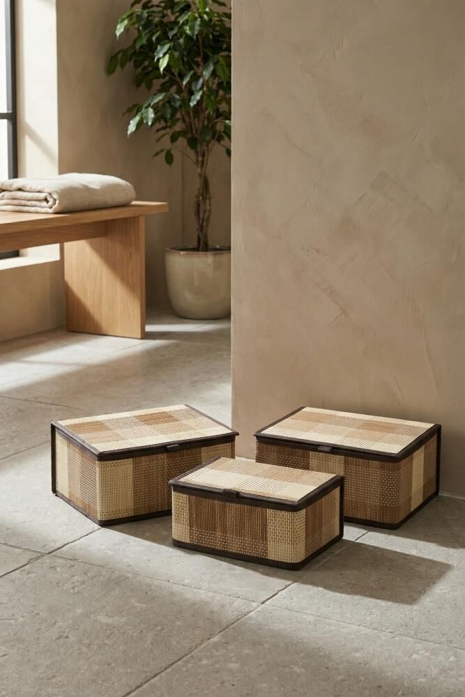 KAPAKLI BAMBU SEPET AÇIK KAHVERENGİ