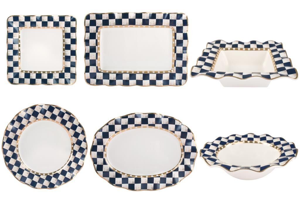 LACİVERT BEYAZ DAMA 6 PARÇA SOFRA SERVİS SETİ