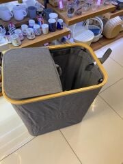 GRİ 2 BÖLMELİ KATLANIR ÇAMAŞIR SEPETİ 57X37X70CM