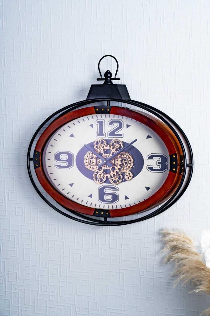 SİYAH OVAL ÇARKLI DUVAR SAATİ 65CM