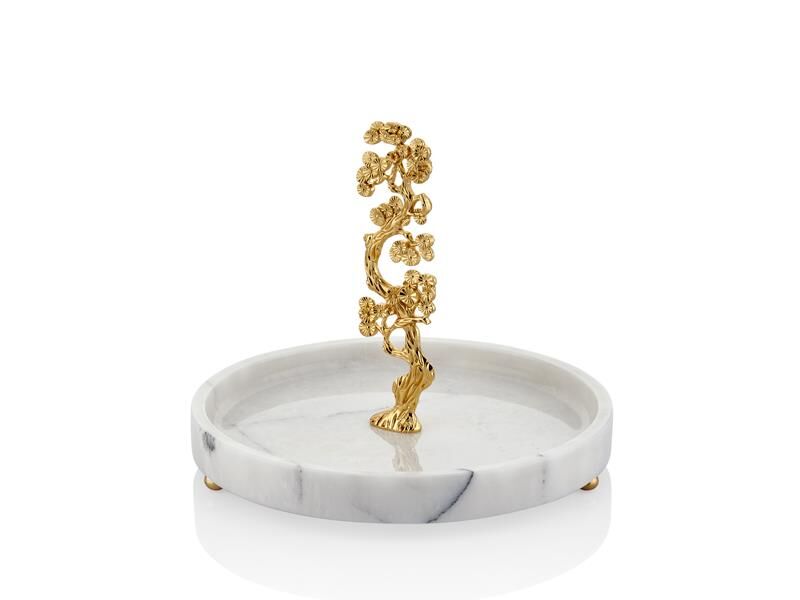 EVZA MERMER BEYAZ ALTIN KİRAZ AĞACI SUNUM TABAK 26CM