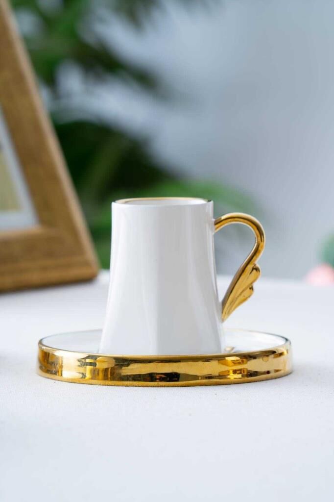 BEYAZ ALTIN TEK KİŞİLİK TÜRK KAHVESİ FİNCANI