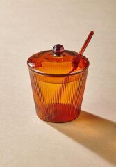 STRİPED AMBER BOROSİLİKAT CAM KAŞIKLI ŞEKERLİK 10X12CM
