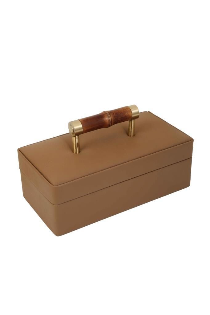 KAHVE ALTIN KULPLU DEKORATİF KUTU 11X21CM