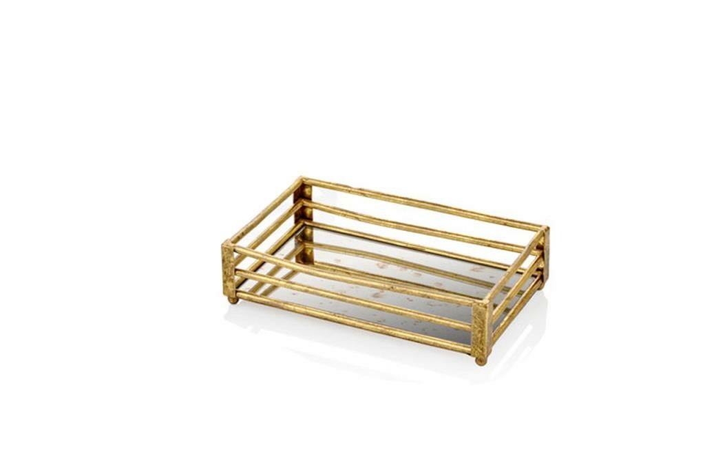 ALTIN DİKDÖRTGEN ESKİTME TEPSİ 18 cm